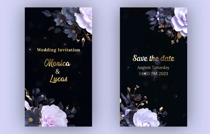 Dark Themed 3D Floral Wedding Invitation Card Instagram Story